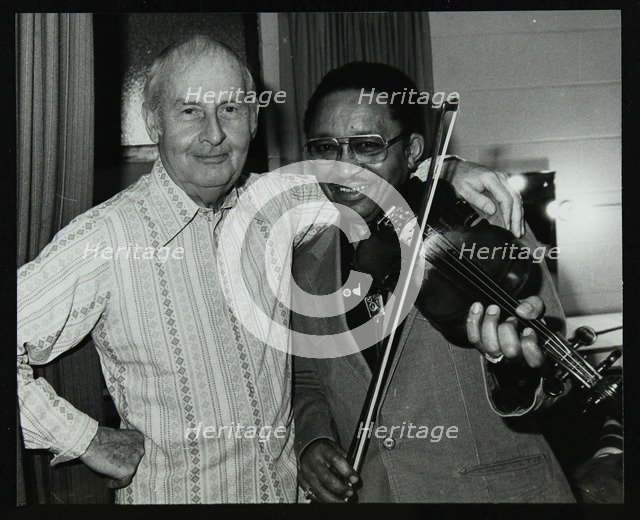 Stephane Grappelli and Claude 'Fiddler' Williams at the Forum Theatre, Hertfordshire, 1980. Artist: Denis Williams