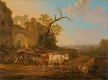 Landscape with Cows near a Ruin, 1800-1815. Creator: Jacob van Strij.