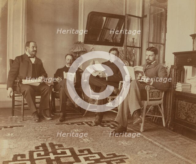 Four friends reading in the veranda room, Dom Smith, Vladivostok, Russia: William S..., 1899. Creator: Eleanor Lord Pray.