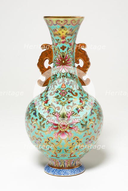 Vase with Dragon-Shaped Handles, Qing dynasty, Qianlong reign (1736-1795), probably late 18th cent. Creator: Unknown.