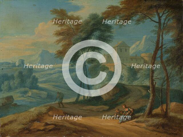 Wooded Italianate Landscape with Figures, c.1750. Creator: Adriaen Frans Boudewyns.