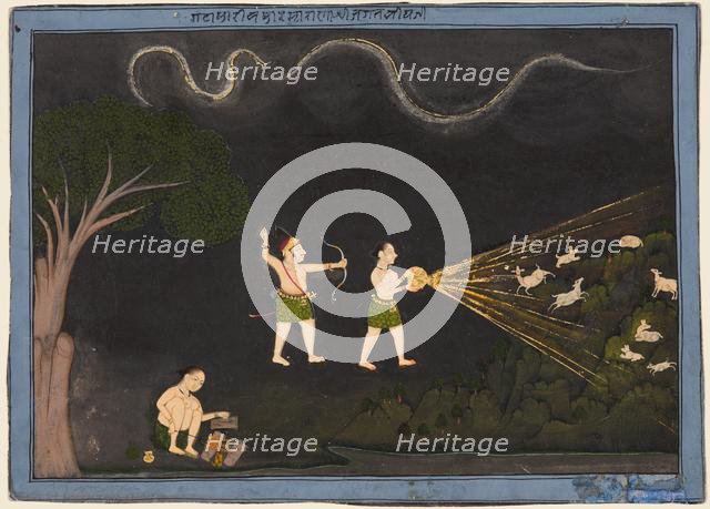 Maharana Jagat Singh dressed as a Bhil, hunting deer at night, c. 1735-40. Creator: Unknown.