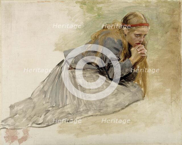 Mary Magdalene Kneeling, Study for the Christ and Mary Magdalene, 1890. Creator: Albert Edelfelt.