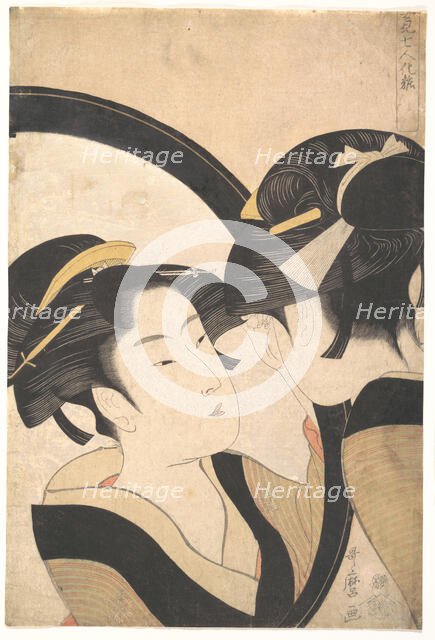 Naniwa Okita admires herself in the mirror, c.1790-1794. Creator: Utamaro, Kitagawa (1753-1806).