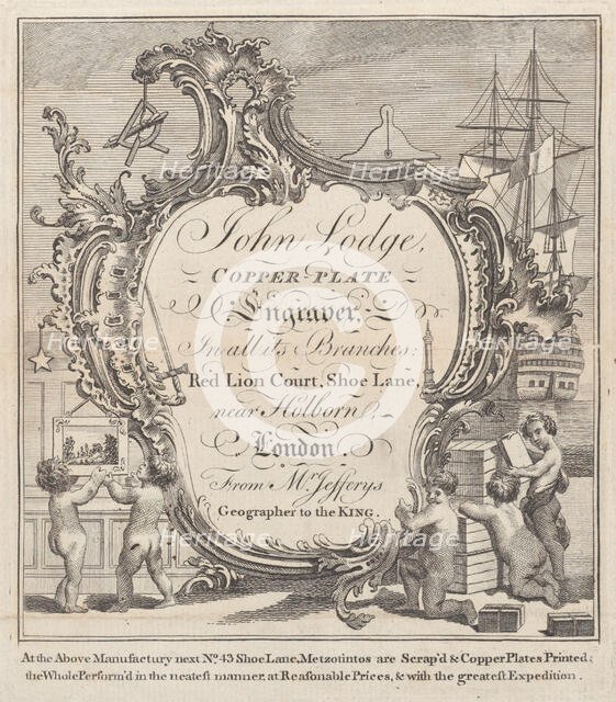 Trade Card for John Lodge, Copper Plate Engraver, 18th century. Creator: Anon.