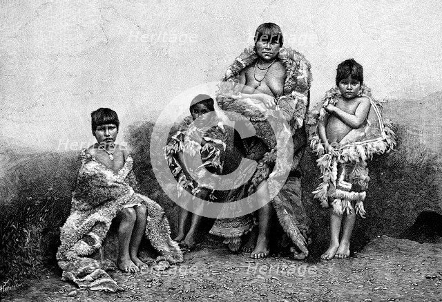 Alakaluf Fuegians, dressed in guanaco skins, Chile, 1895. Artist: Unknown