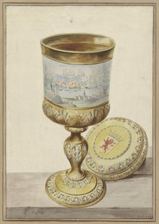 Gold cup with lid, given to Cornelis de Witt on the occasion of the journey to Chatham, 1667, 1748. Creator: Aert Schouman.