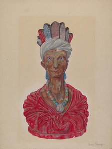 Wooden Indian Bust, c. 1937. Creator: David Ramage.