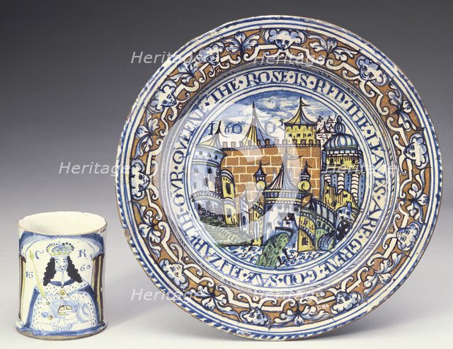 Tin-glazed Delftware plate, 1600. Artist: Unknown