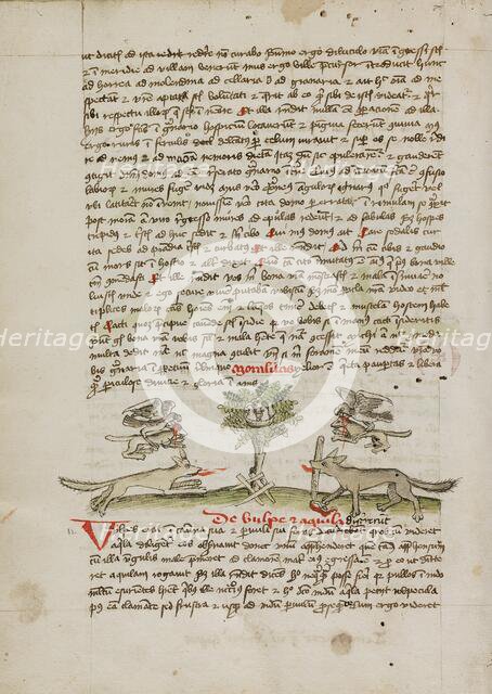 An Eagle Flying to its Nest with a Young Fox in its Beak; Fables, third quarter of 15th century. Creator: Unknown.