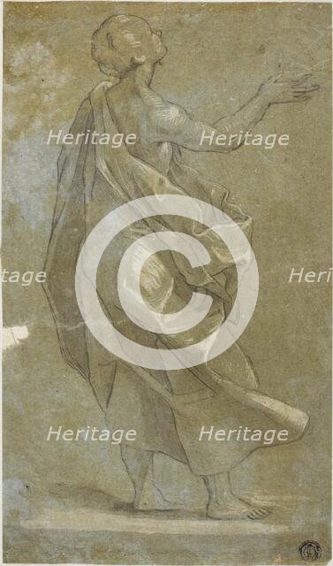 Standing Draped Male Figure with Raised Right Arm, n.d. Creator: Unknown.