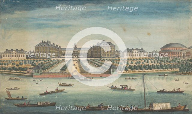 View of the Royal Hospital Chelsea and the Rotunda in London's Ranelagh Gardens, 1751. Creator: Thomas Bowles.