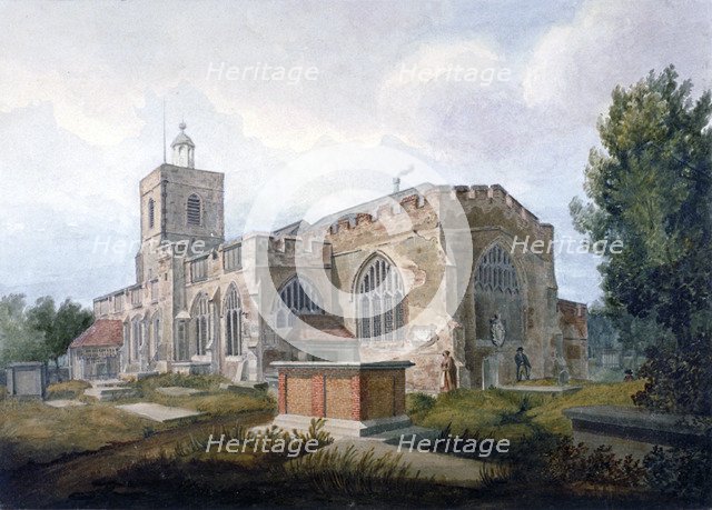 South-east view of the Church of St Dunstan, Stepney, London, c1820. Artist: Henry Sass