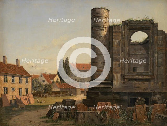 View of Marmorpladsen withe Ruins of the Uncompleted Frederik's Church in Copenhagen, 1838. Creator: Thorald Lessoe.