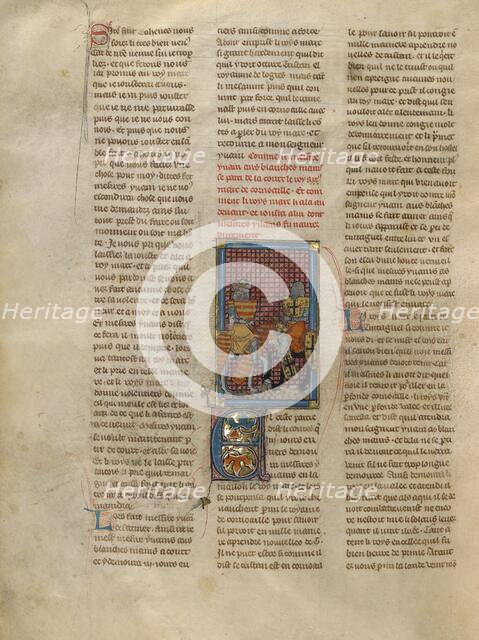 King Mark Meeting Ivain on Horseback, about 1320-1340. Creator: Jeanne de Montbaston.