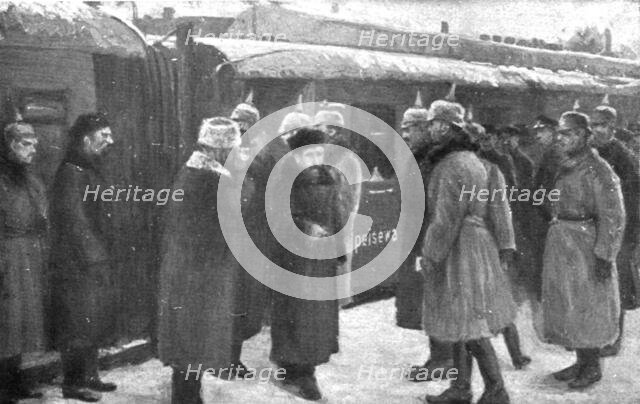 Dissolution of the Eastern Front; At Brest-Litovsk station: welcome of the Maximalist..., 1917. Creator: Unknown.