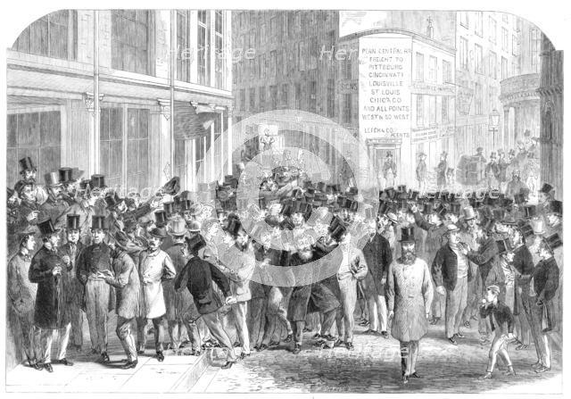 Kerbstone stockbrokers in New York, 1864. Creator: Mason Jackson.