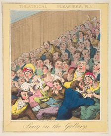Theatrical Pleasures, ( Snug in the Gallery, Plate 3), ca. 1835. Creator: Theodore Lane.