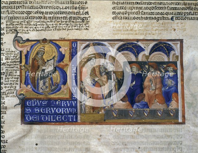 Bonifacio VIII (c.1235-1303), Pope (1294-1303), miniature of their 'Decretals' (Liber sextus decr…