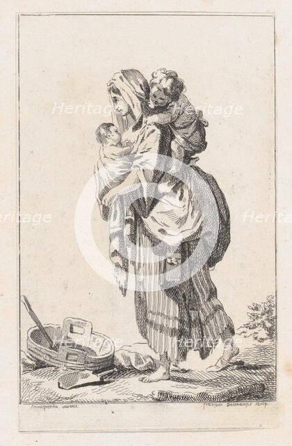 Peasant Woman with Two Children, ca. 1758. Creator: Catherine Francoise Beauvarlet.