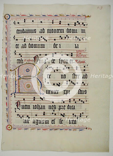 Manuscript Leaf with Initial R, from an Antiphonary, German, second quarter 15th century. Creator: Unknown.