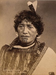 New Zealand: a Maori chief, 19th century. Creator: Pulman Photo.