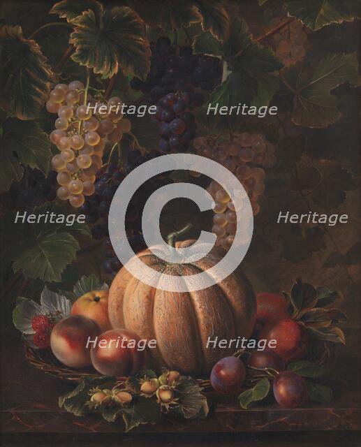 Various Fruits, including Melon and Grapes, 1852. Creator: Johan Laurentz Jensen.