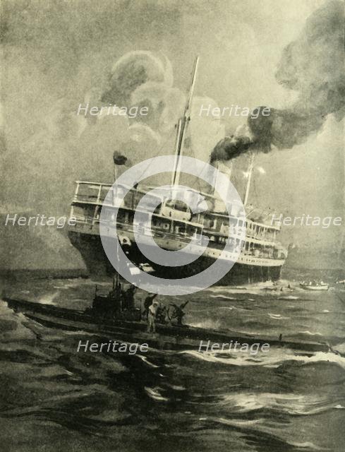 The sinking of the Falaba, First World War, 28 March 1915, (c1920). Creator: Cecil King.
