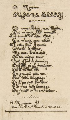 Vers a Eugène Bléry, No 2 (Verses dedicated to Eugène Bléry, No 2), 1854. Creator: Charles Meryon.
