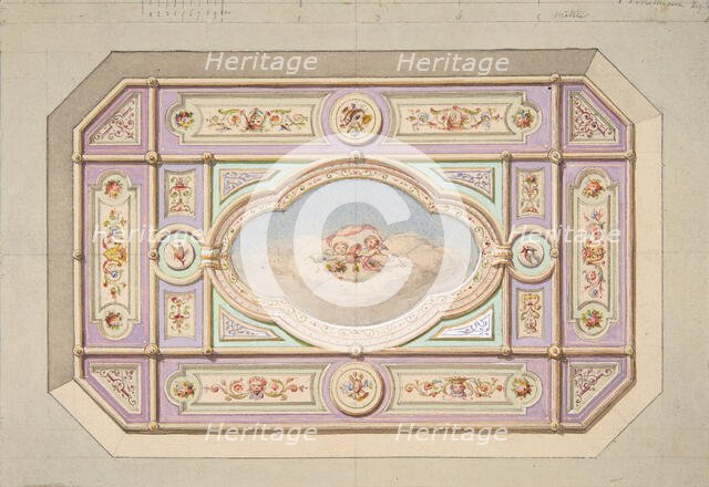 Design for a ceiling with putti, second half 19th century. Creators: Jules-Edmond-Charles Lachaise, Eugène-Pierre Gourdet.