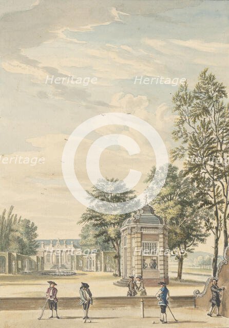 View of a country estate with four golfers, 1706-1800. Creator: Anon.