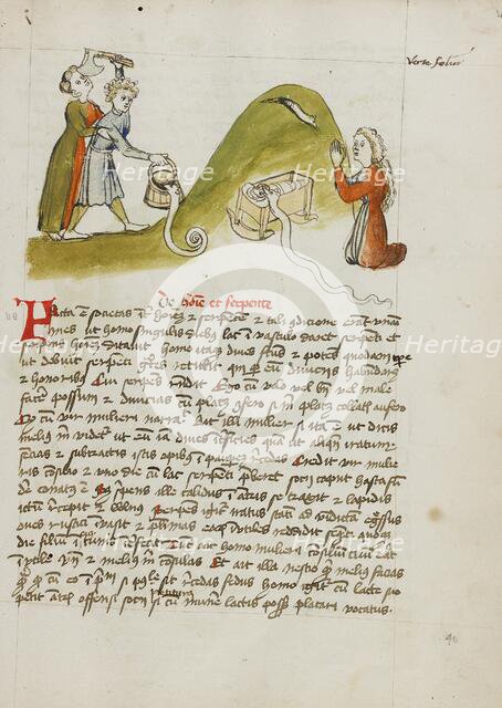 A Woman in Prayer and a Snake on a Nearby Hillock: A Man Trying..., third quarter of 15th century. Creator: Unknown.