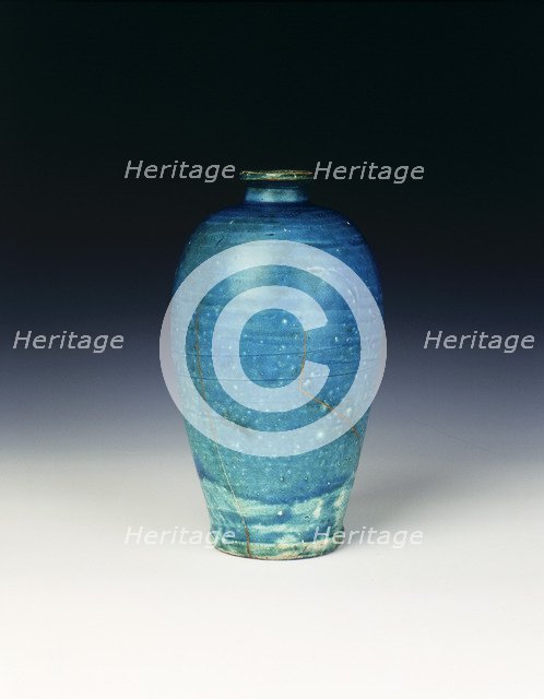 Cizhou turquoise-glazed meiping, Yuan dynasty, China, 1279-1368. Artist: Unknown