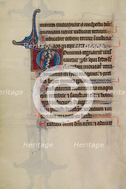 Initial D: David Pointing to God; Bute Psalter, text and illumination about 1285. Creator: Bute Master.