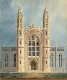 Library and Chapel, University of Michigan, Ann Arbor (front elevation), 1838-39. Creator: Alexander Jackson Davis.