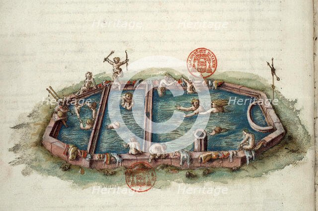 Bains de Néris-les-Bains. Miniature from Générale description du pais et duché de..., 1561-1574. Creator: Anonymous master.