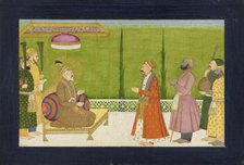 The poet Sundar Das before Emperor Shah Jahan, folio from a Sundar Shringar, ca. 1750-1760. Creator: Nainsukh.