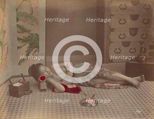 Woman Reclining with Pipe, 1870s-1890s. Creator: Kusakabe Kimbei.