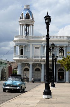 Historic 19th century building in the central park, Cienfuegos, Cuba, 2024. Creator: Ethel Davies.