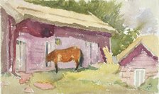 A horse by the shed. Creator: Maria Wiik.