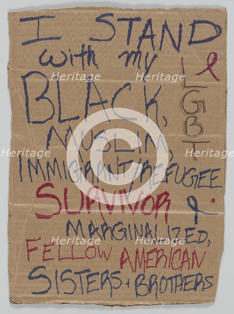 Sign from Women's March on Washington with "I Stand with...", 2017. Creator: Unknown.