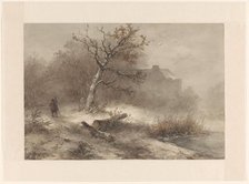 Winter landscape with man collecting firewood, 1850.  Creator: Johannes Franciscus Hoppenbrouwers.