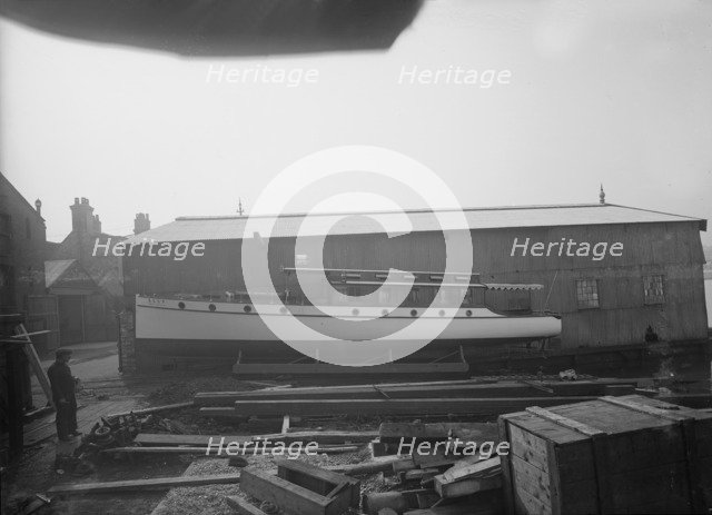 Motor yacht W.G.S.P on slipway at boatyard, 1913. Creator: Kirk & Sons of Cowes.