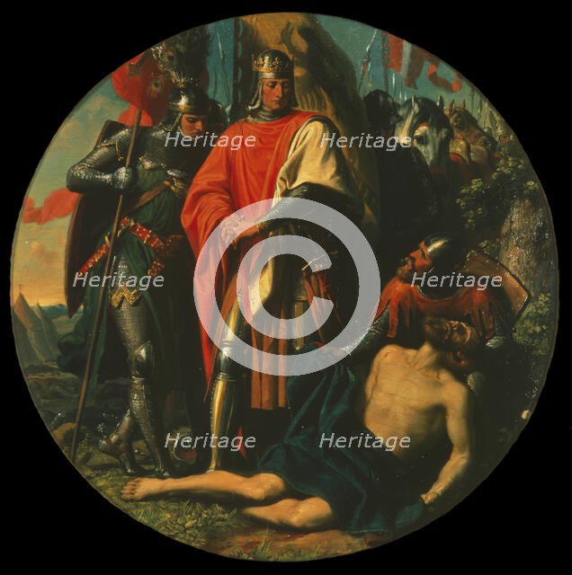 Rudolph I on batllefield after the victory over Ottokar, 1278, ca 1868. Creator: Blaas, Karl von (1815-1894).