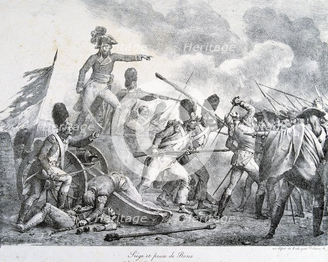 Reign of Charles IV (1748-1819), taking of Roses (Girona) by the French on 3rd February 1795, eng…