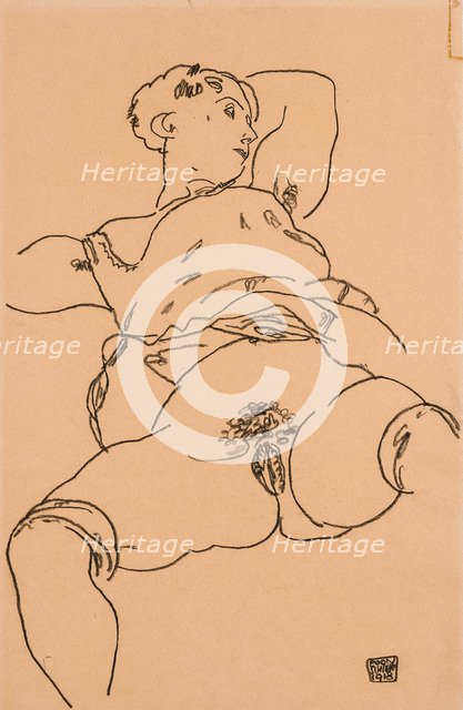 Reclining woman with raised chemise.