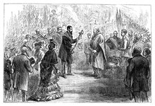 Presentation of a sword to Giuseppe Garibaldi at the Crystal Palace, 1864 (late 19th century). Artist: Unknown