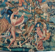 Tapestry (Bear Hunt and Falconry from a Hunts Series), Belgium, c. 1525. Creator: Unknown.