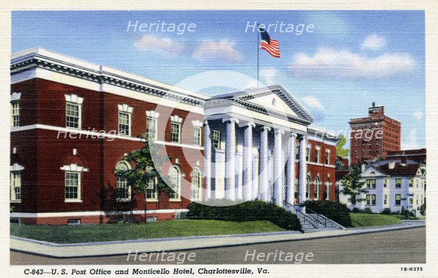 US Post Office and Monticello Hotel, Charlottesville, Virginia, USA, 1941. Artist: Unknown