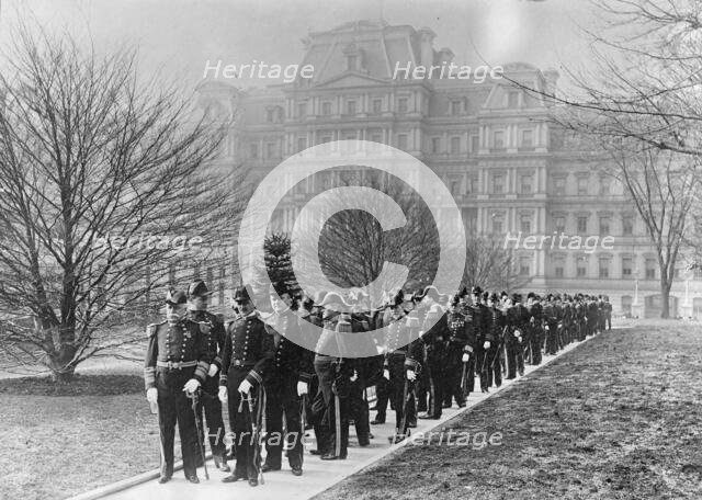 New Year's Reception at White House - Admiral Dewey, Left Front, And Officers Starting For..., 1905. Creator: Harris & Ewing.